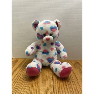 Build A Bear BABW Teddy Plush 17" White Peace &Love Hearts Colorful Stuffed Bear